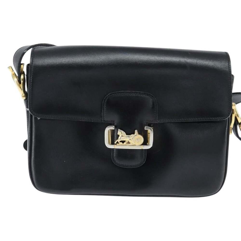 Celine Leather Horse Carriage Shoulder Bag Black